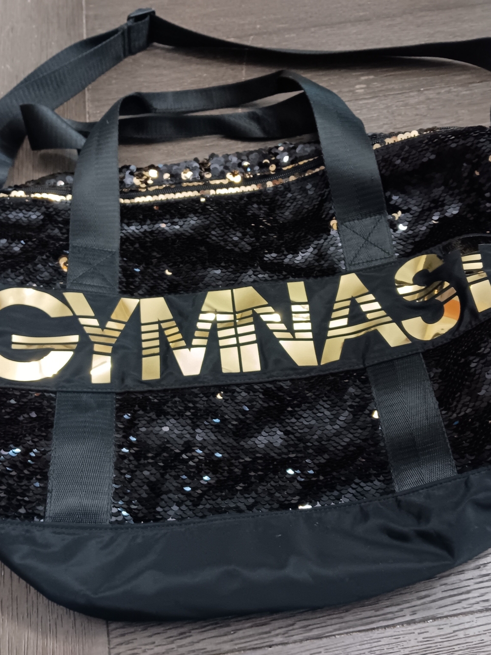 Gymnastics Black Sequin Tote Bag with Gold Logo